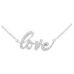 .925 Sterling Silver 1/5 Carat Round Diamond Love Pendant Necklace