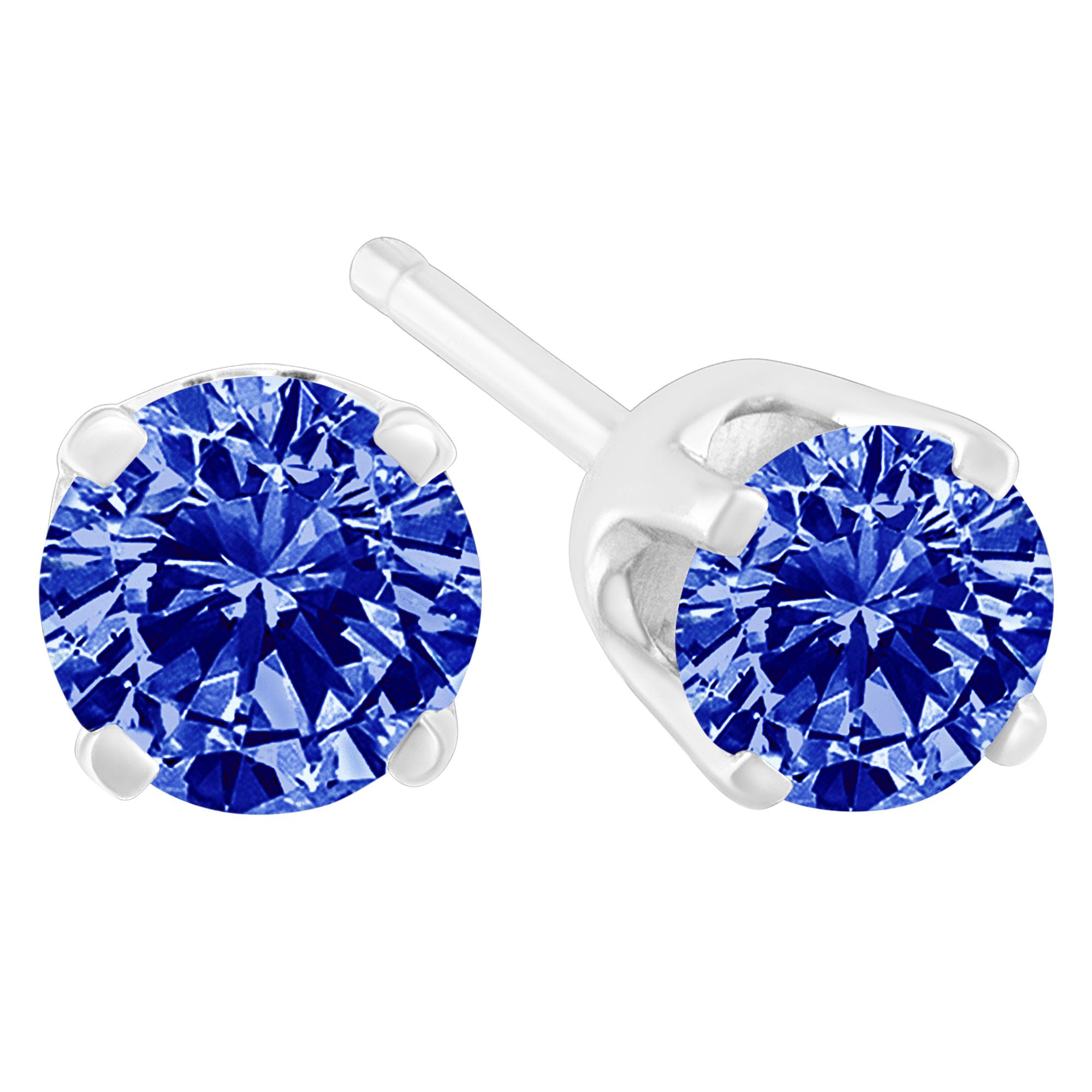 Contemporain Clous d'oreilles en argent sterling .925 avec diamants bleus traités de 1/5 carat de taille ronde en vente