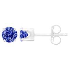 .925 Sterling Silver 1/5 Carat Treated Blue Round-Cut Diamond Stud Earrings