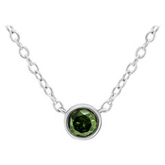 .925 Sterling Silver 1/5 Carat Treated Green Diamond Bezel Pendant Necklace