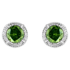 .925 Sterling Silver 1/5 Carat Treated Green Diamond Milgrain Stud Earrings