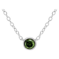 .925 Sterling Silver 1/5 Carat Treated Green Diamond Solitaire Bezel Pendant