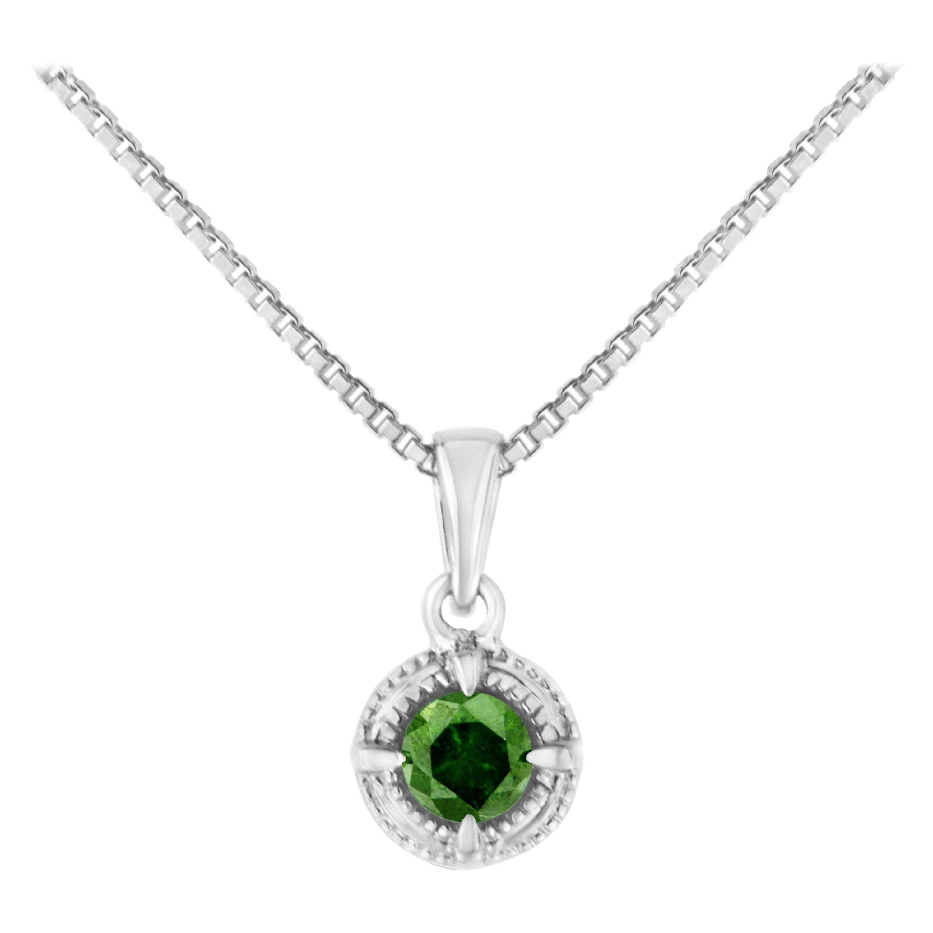 1 Ct Green Sapphire Round Bezel Pendant .925 Sterling Silver 