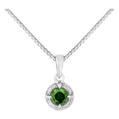 .925 Sterling Silver 1/5 Carat Treated Green Diamond Solitaire Pendant Necklace