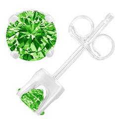 .925 Sterling Silver 1/5 Carat Treated Green Diamond Stud Earrings