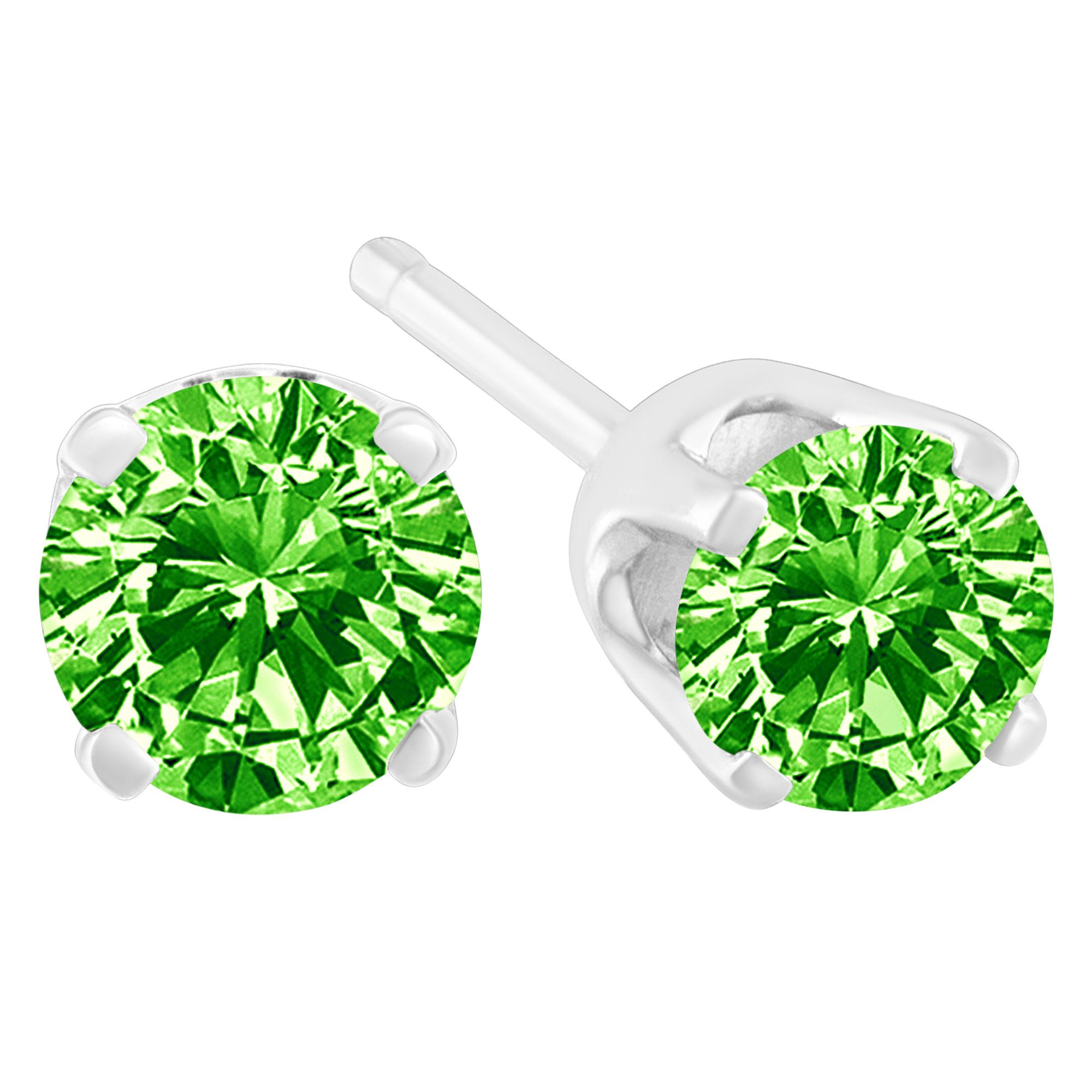 Contemporary .925 Sterling Silver 1/5 Carat Treated Green Diamond Stud Earrings For Sale