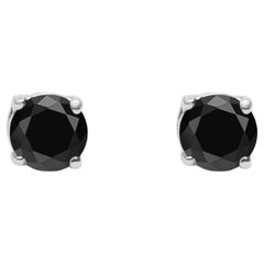 .925 Sterling Silver 1/5 Cttw Black Diamond Solitaire Earrings