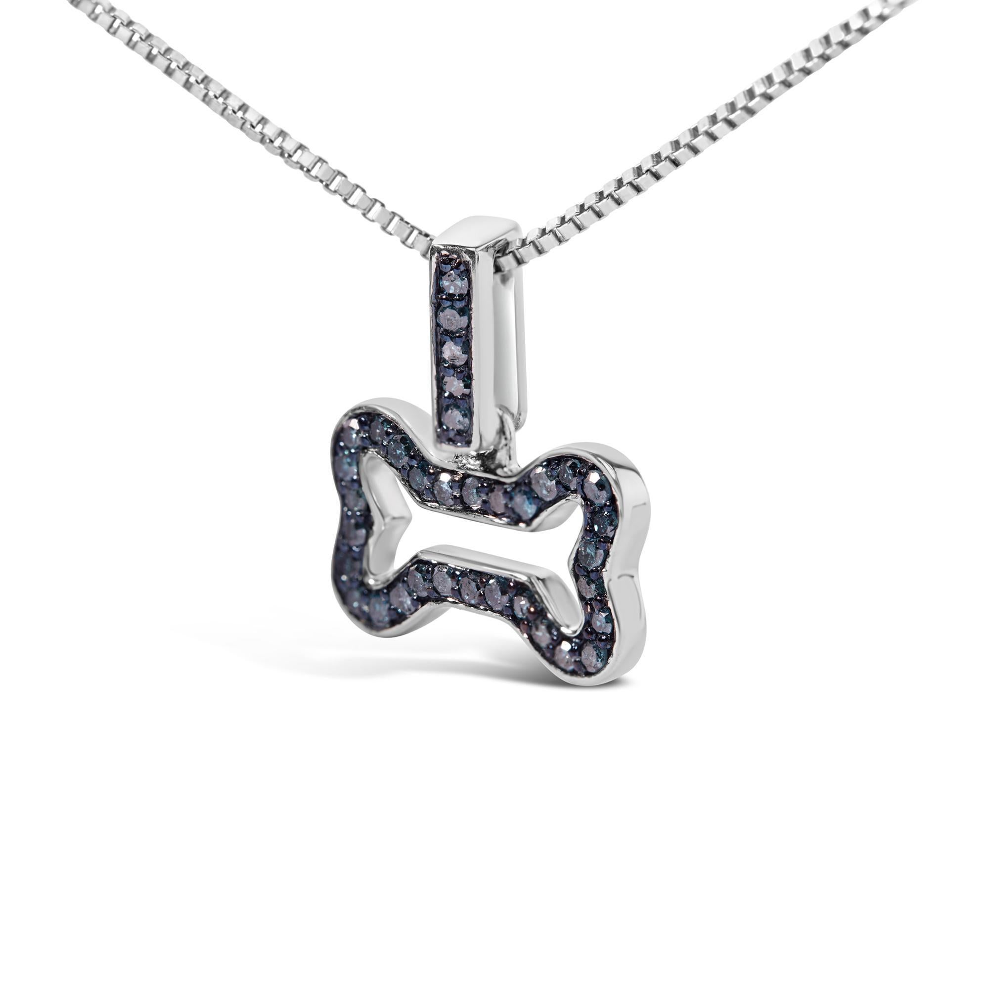 .925 Sterlingsilber 1/5 Cttw Blauer Diamant-Halskette mit Hundeknochen-Anhänger (Moderne) im Angebot