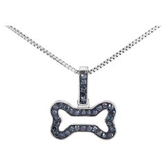 .925 Sterling Silver 1/5 Cttw Blue Diamond Dog Bone Pendant Necklace