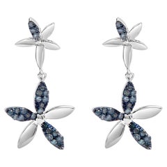 Orecchini a goccia e penzoloni in argento 925 con diamante blu da 1/5 ctw