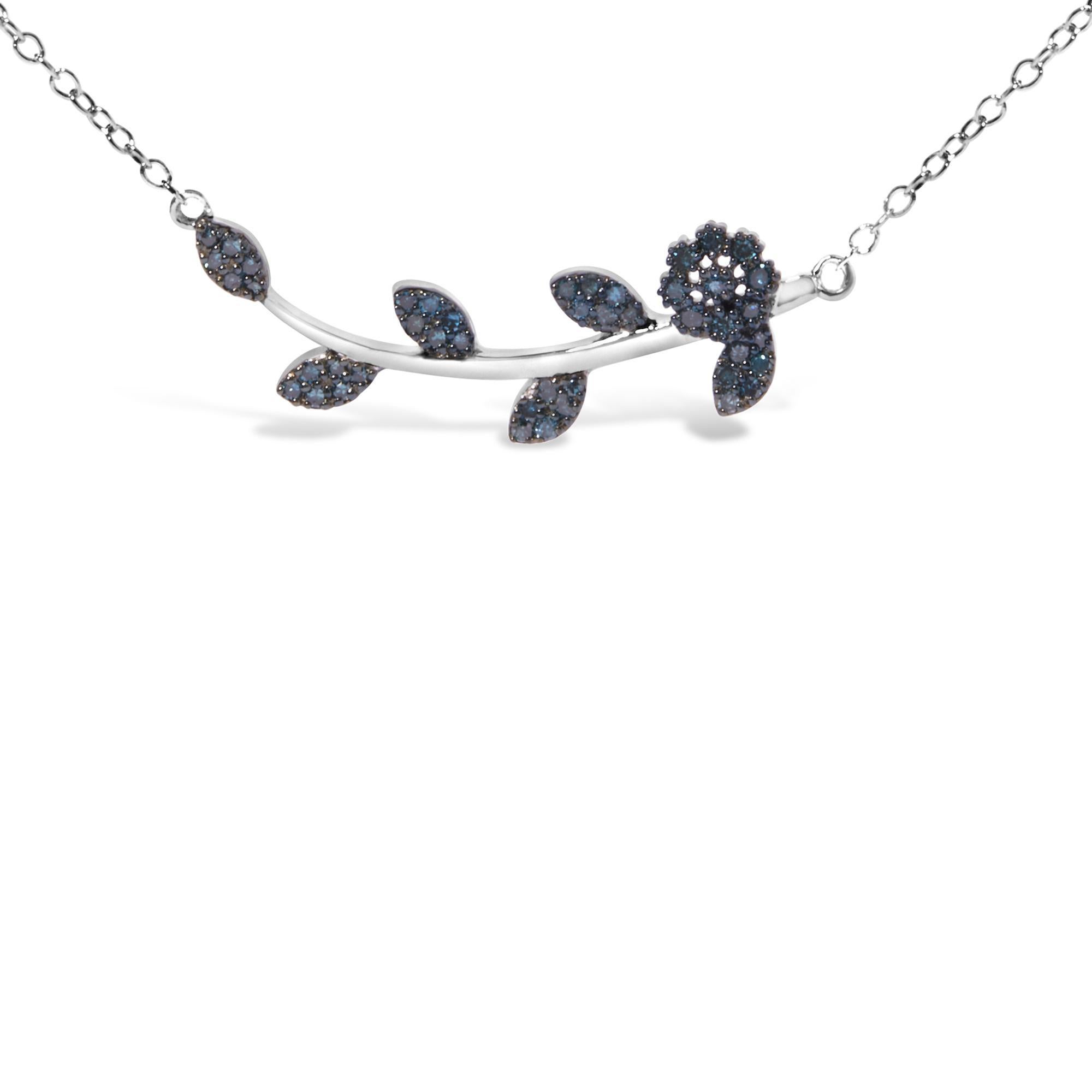 Moderno Collana con ciondolo a forma di foglia e ramo in argento 925 con diamante blu da 1/5 Cttw