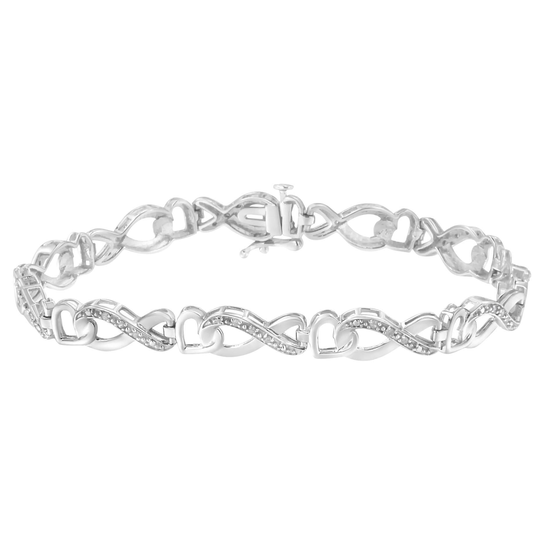 .925 Sterling Silver 1/5 Cttw Diamond 7” Infinity Heart Tennis Bracelet