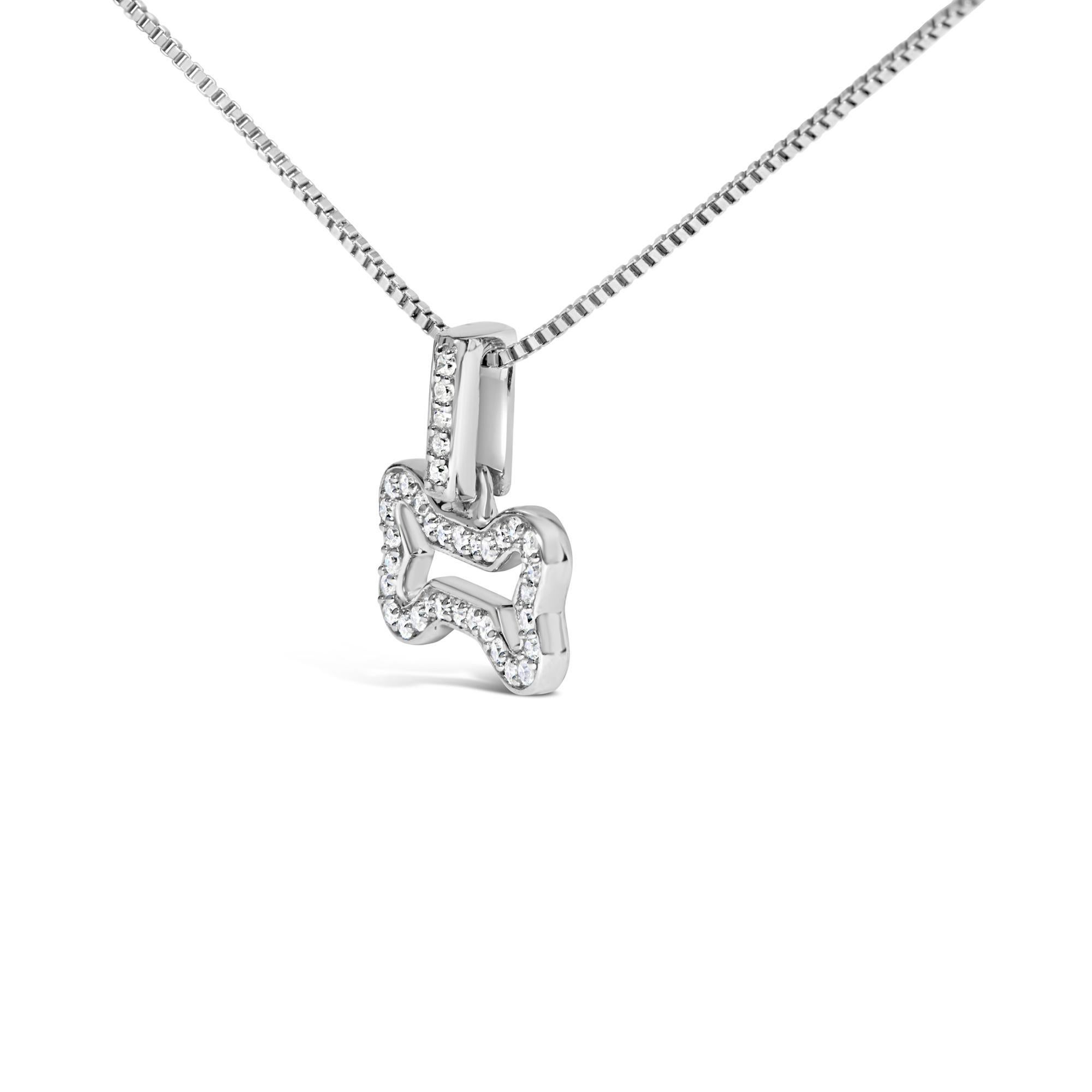 Moderno Collana con ciondolo a forma di osso di cane in argento 925 con diamante da 1/5 ct. in vendita