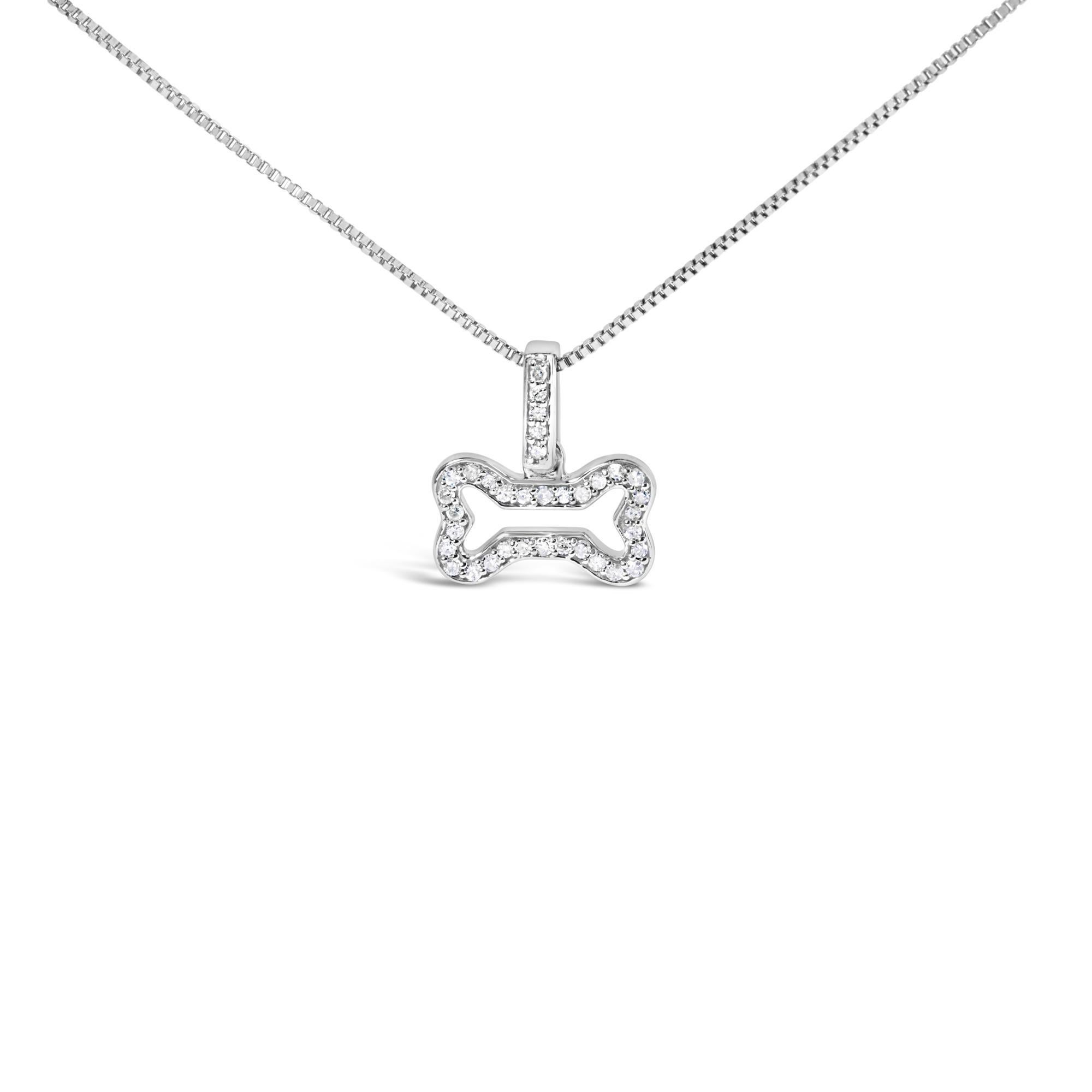 Taglio rotondo Collana con ciondolo a forma di osso di cane in argento 925 con diamante da 1/5 ct. in vendita