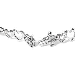 .925 Sterling Silver 1/5 Cttw Diamond Double Heart Link Bracelet