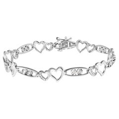 .925 Plata de Ley 1/5 Cttw Diamante Doble Corazón Pulsera Link