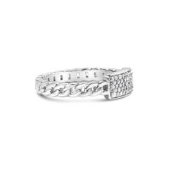 .925 Sterling Silver 1/5 Cttw Diamond ID and Cuban Link Band Ring