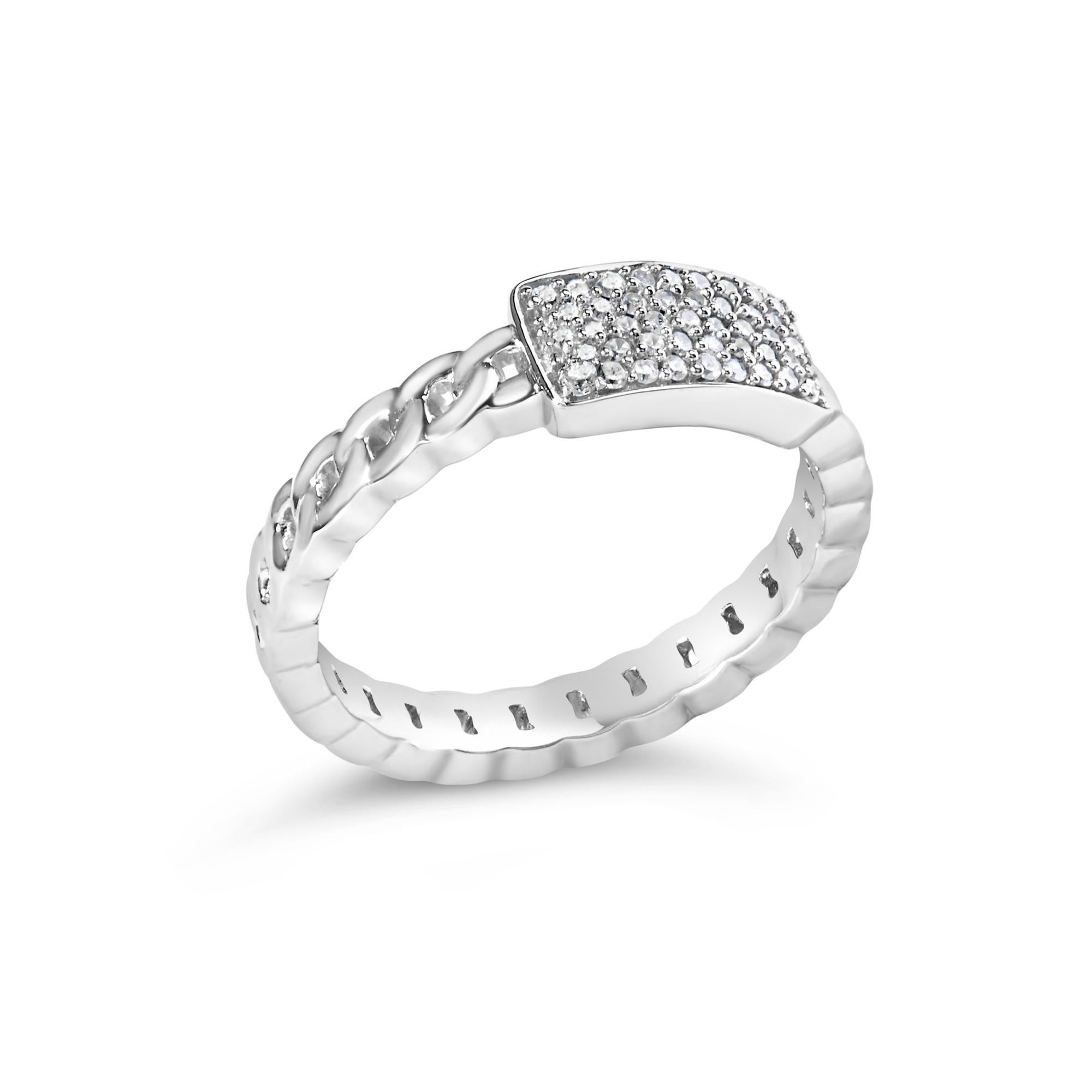 Modern .925 Sterling Silver 1/5 Cttw Diamond ID and Cuban Link Band Ring For Sale