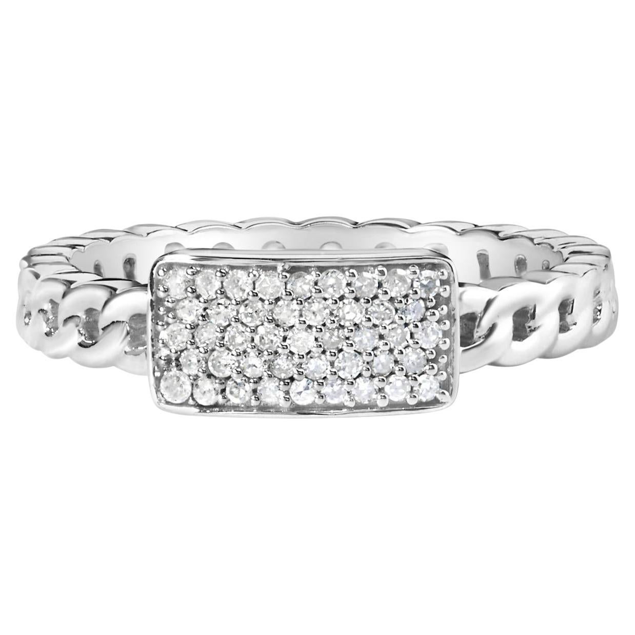 .925 Sterling Silver 1/5 Cttw Diamond ID and Cuban Link Band Ring