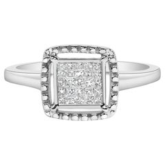 .925 Sterling Silver 1/5 Cttw Diamond Promise Ring with Beaded Halo