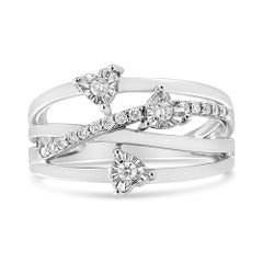 .925 Sterling Silver 1/5 Cttw Miracle-Set Diamond Heart Cross-Over Bypass Ring