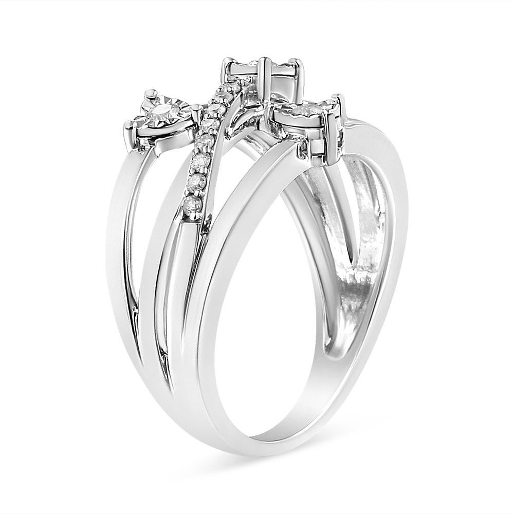 in vendita:  .925 A. Silver 1/5 Cttw Miracle-Set Diamond Heart Cross-Over Bypass Ring 3