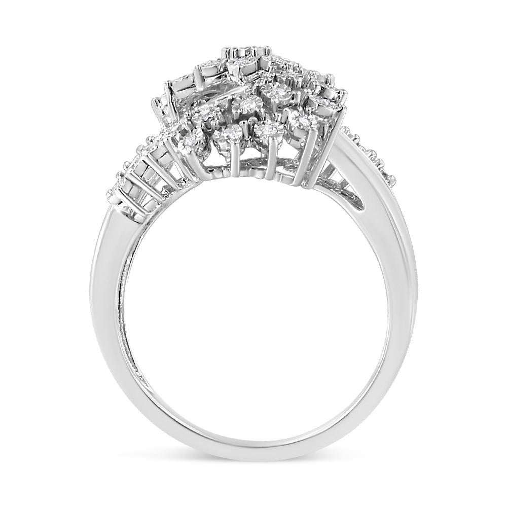 Modern .925 Sterling Silver 1/5 Cttw Miracle-Set Diamond Heart Cross-Over Bypass Ring For Sale