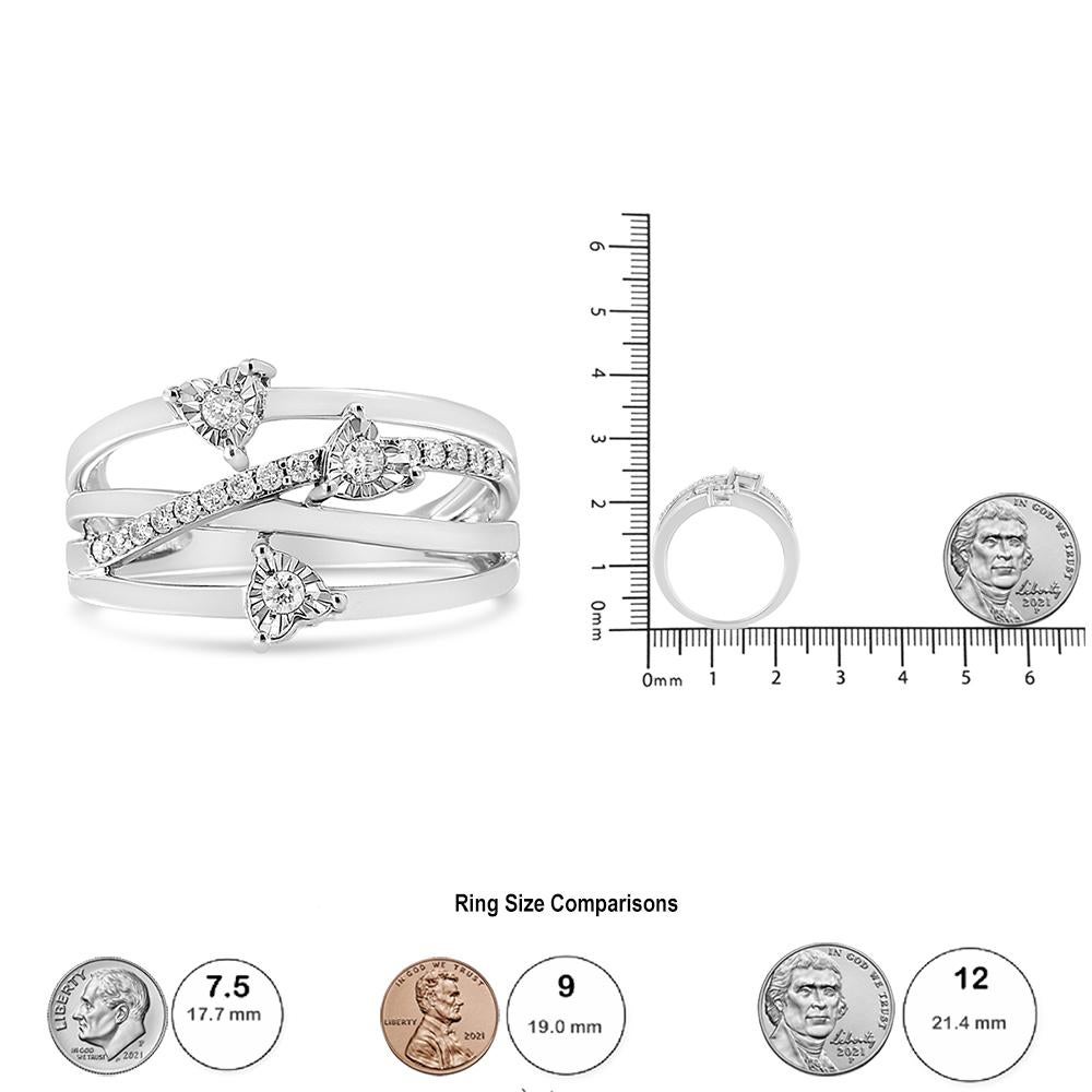 in vendita:  .925 A. Silver 1/5 Cttw Miracle-Set Diamond Heart Cross-Over Bypass Ring 4