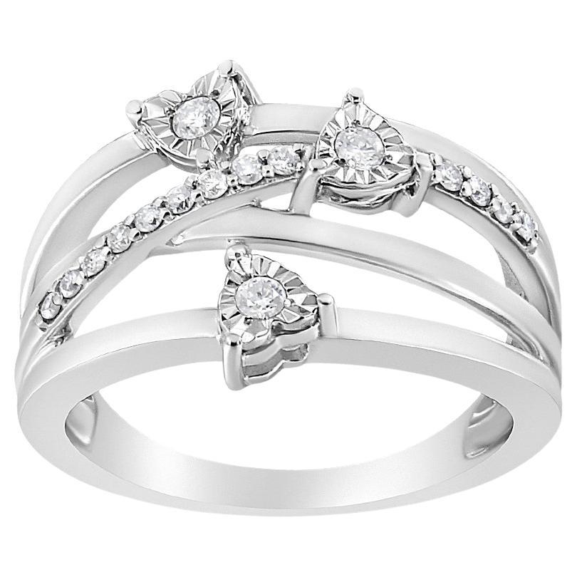 .925 Sterling Silver 1/5 Cttw Miracle-Set Diamond Heart Cross-Over Bypass Ring