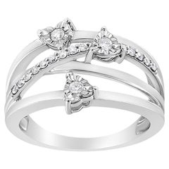 .925 Sterling Silver 1/5 Cttw Miracle-Set Diamond Heart Cross-Over Bypass Ring