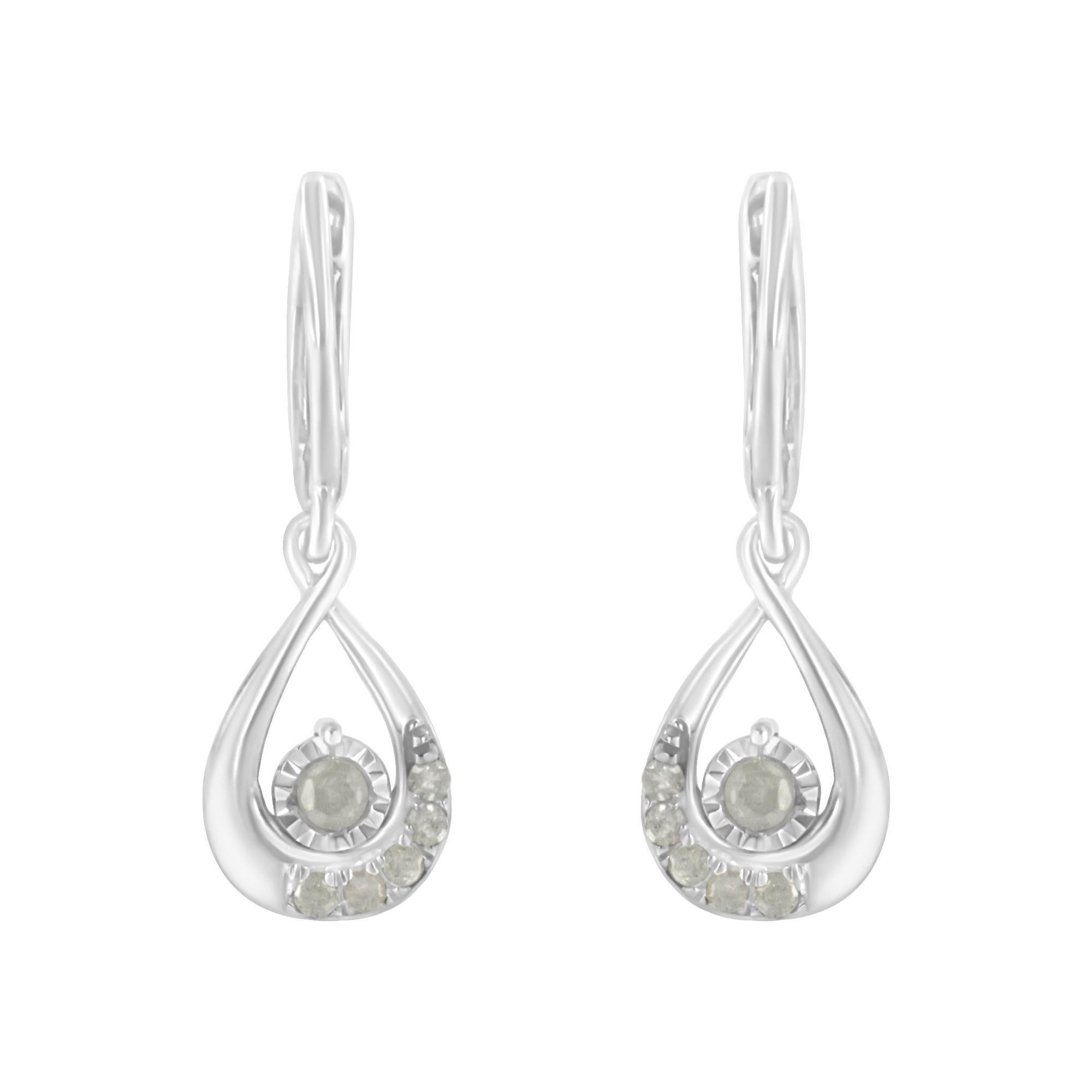 Moderno .925 Argento 925 1/5 cttw Diamante rotondo a goccia e orecchino a cerchio penzolante
