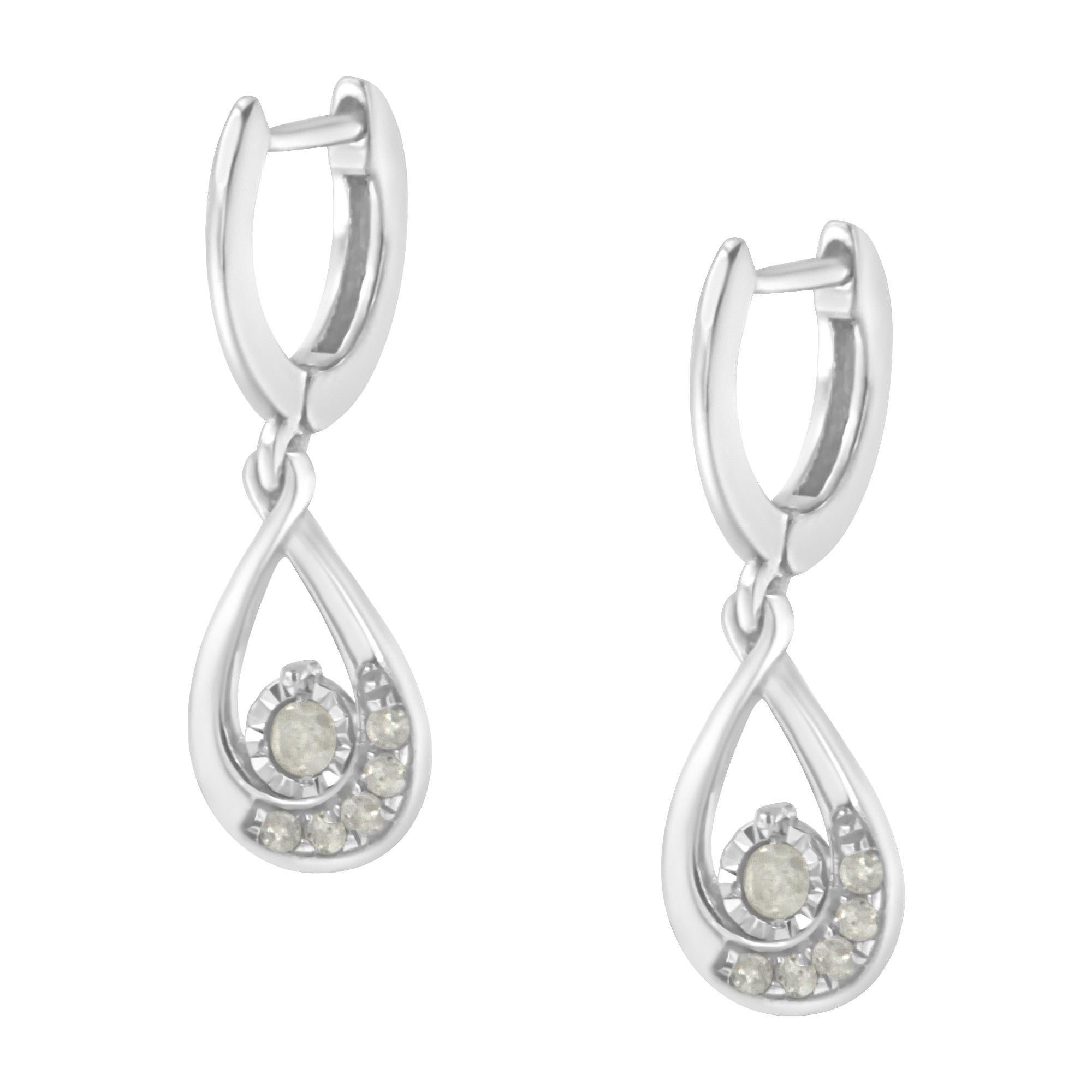 Taglio rotondo .925 Argento 925 1/5 cttw Diamante rotondo a goccia e orecchino a cerchio penzolante