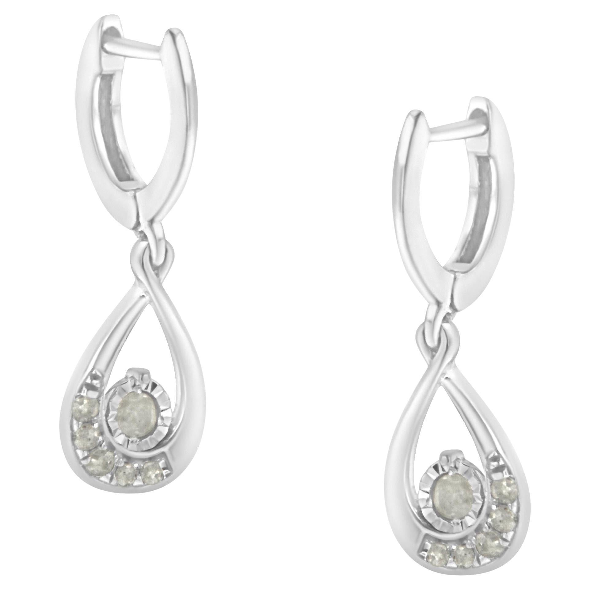 .925 Sterling-Silver 1/5 cttw Round Diamond Drop and Dangle Hoop Earring