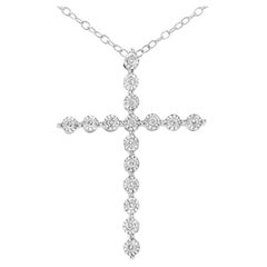 .925 Sterling Silver 1/6 Carat Diamond Cross Pendant Necklace