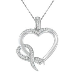.925 Sterling Silver 1/6 Carat Diamond Heart Pendant Necklace