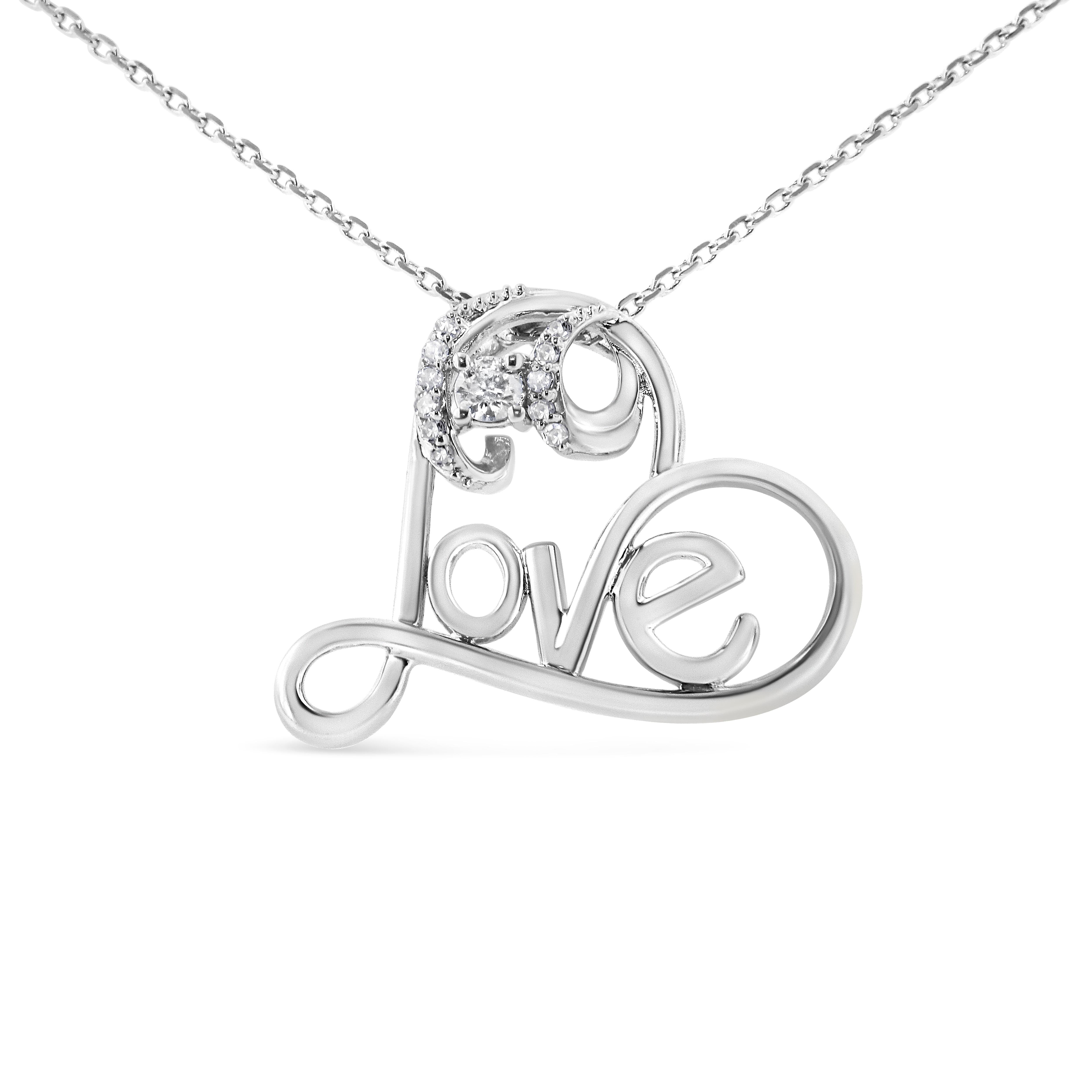 .925 Sterling Silver 1/6 Carat Diamond Heart Pendant Necklace For Sale