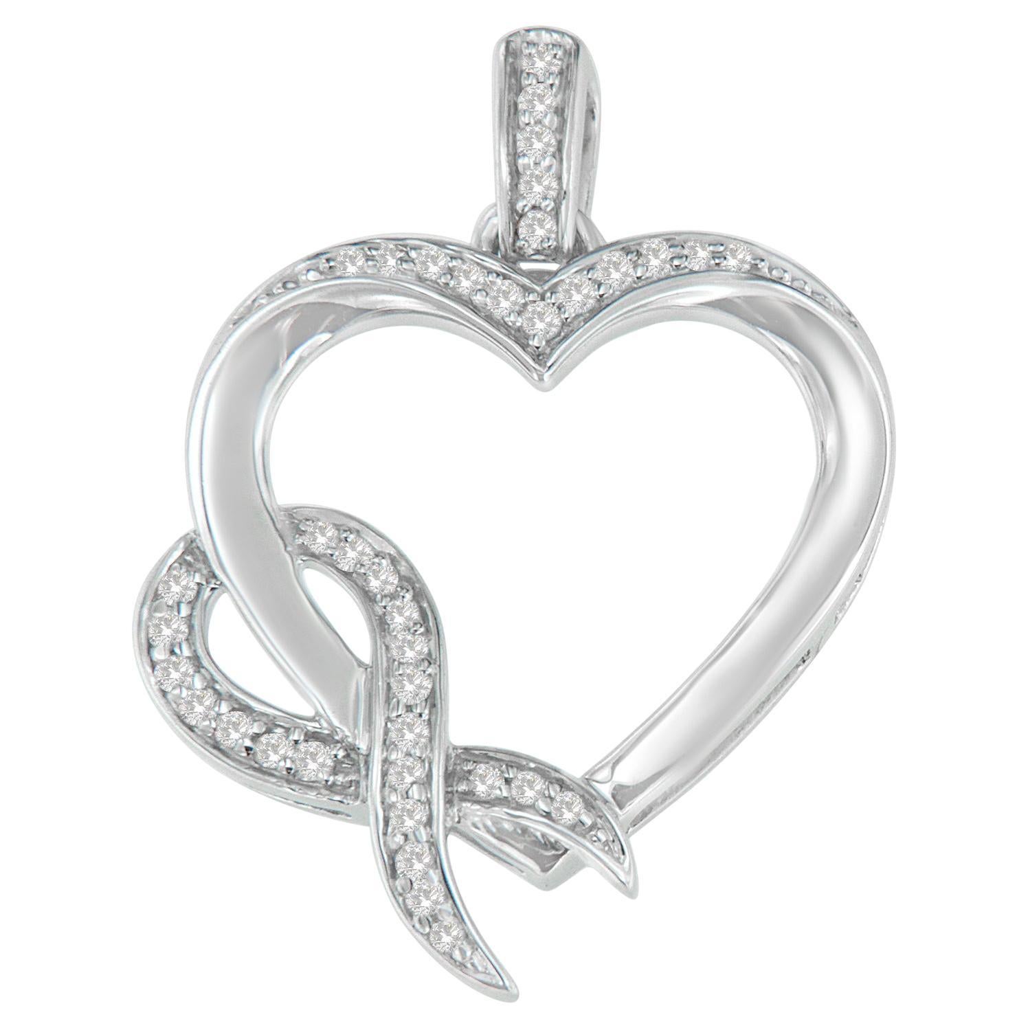 .925 Sterling Silver 1/6 Carat Diamond Heart Pendant Necklace