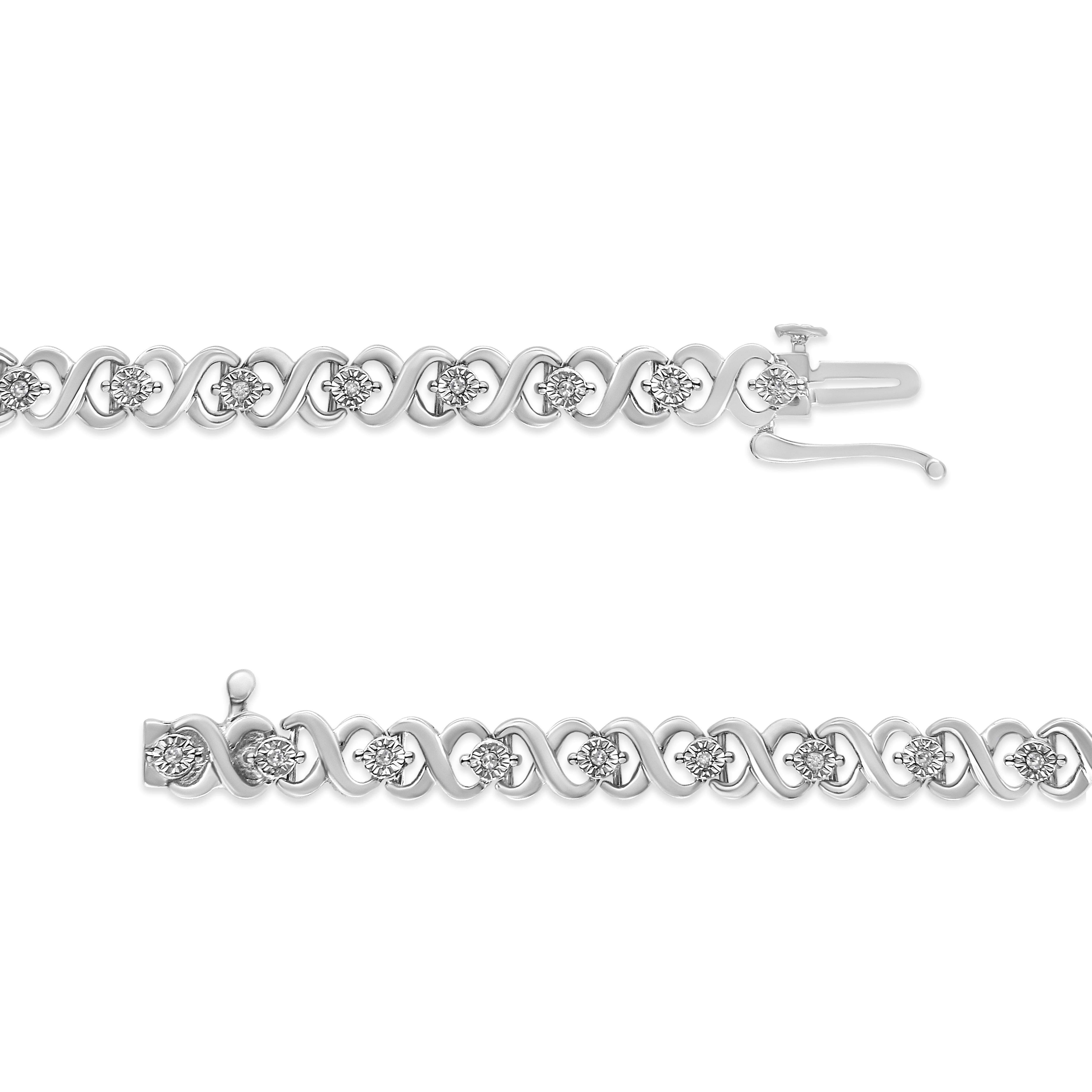 Modern .925 Sterling Silver 1/6 Carat Diamond Infinity Link and Station Tennis Bracelet For Sale