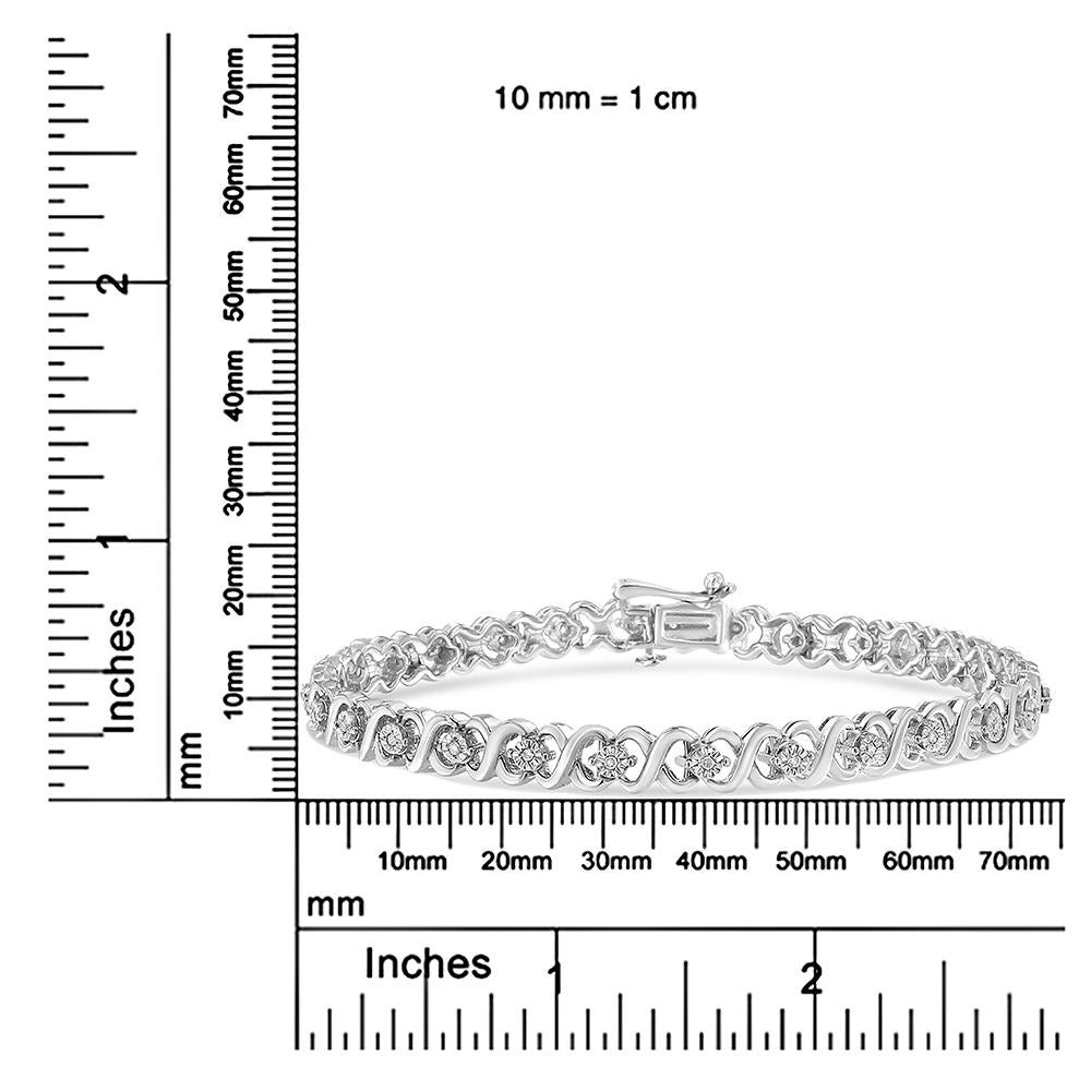 Women's .925 Sterling Silver 1/6 Carat Diamond Infinity Link and Station Tennis Bracelet For Sale