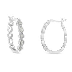 .925 Sterling Silver 1/6 Carat Diamond Milgrain Hoop Earring