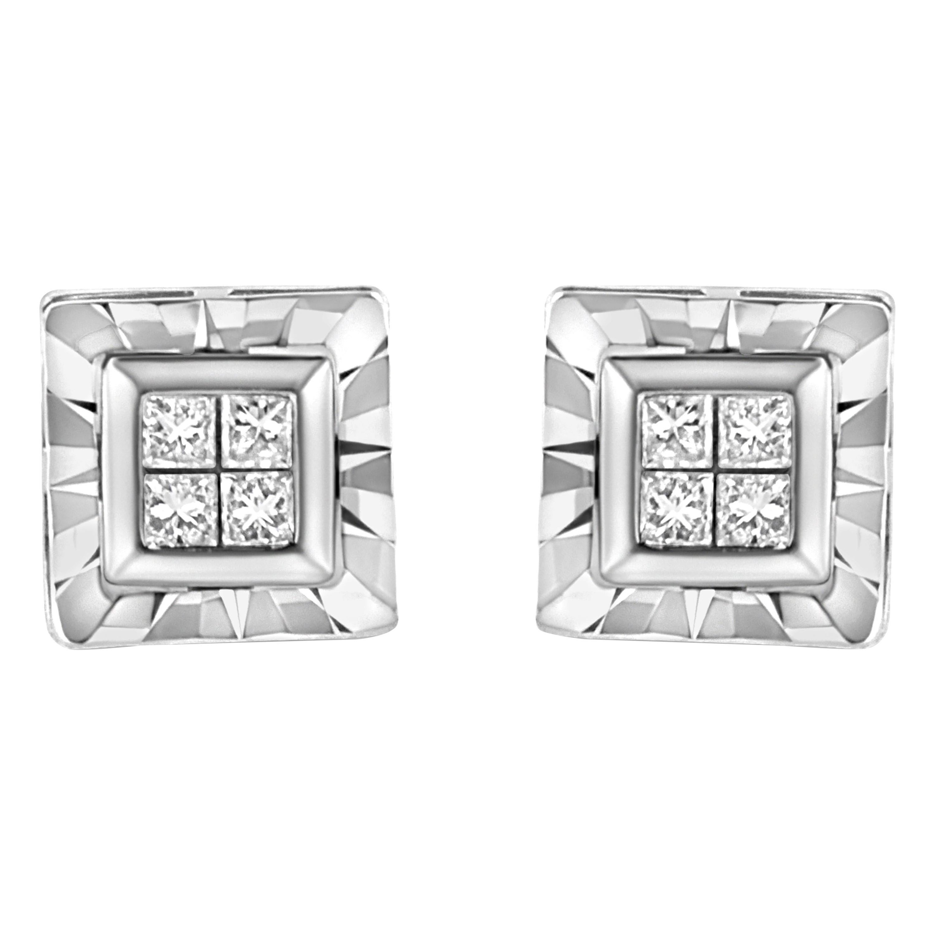 Clous d'oreilles en argent sterling avec composite de diamants de 1/6 carat de .925 carat