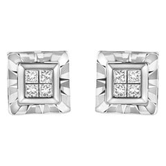 .925 Sterling Silver 1/6 Carat Diamond Quad Composite Stud Earrings