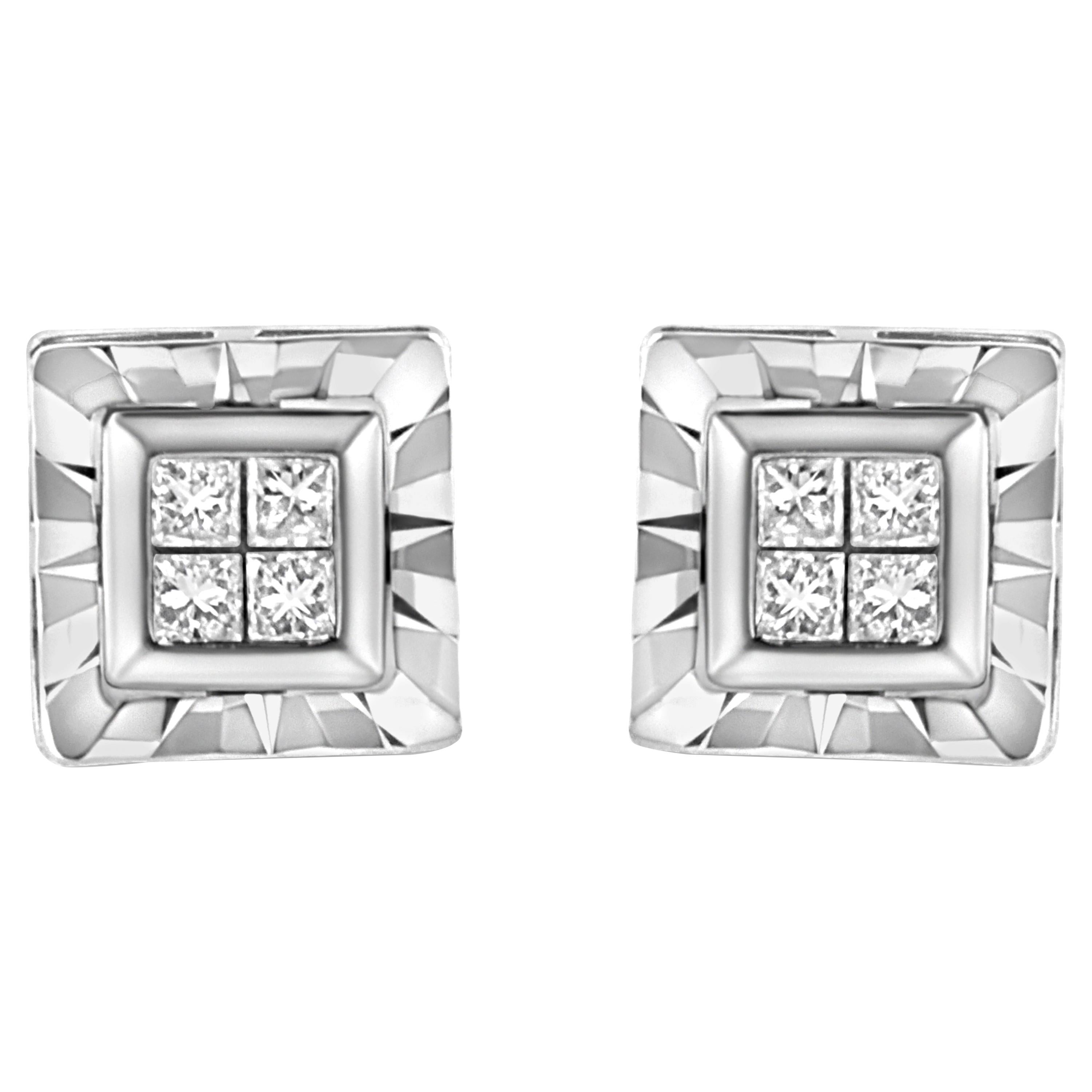 .925 Sterling Silver 1/6 Carat Diamond Quad Composite Stud Earrings