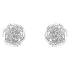 .925 Sterling Silver 1/6 Carat Diamond Swirl Cluster Stud Earrings