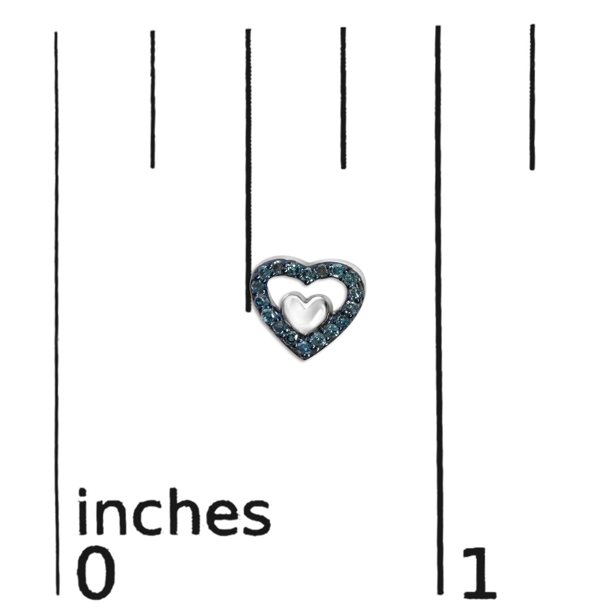 .925 A. Silver 1/6 Cttw Blue Diamond Open Double Heart Stud Earrings (orecchini a cuore aperto) In condizioni Nuovo in vendita a New York, NY