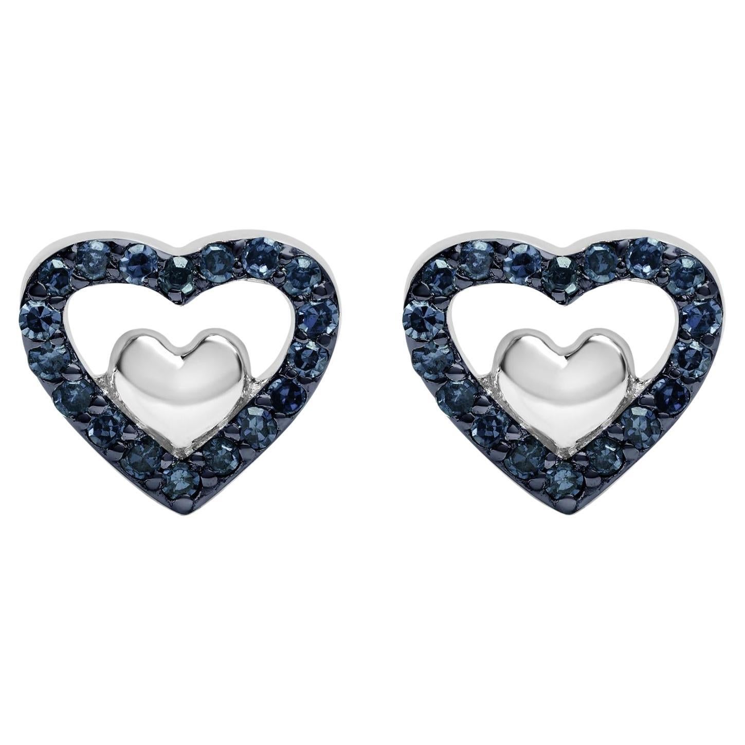 .925 A. Silver 1/6 Cttw Blue Diamond Open Double Heart Stud Earrings (orecchini a cuore aperto)