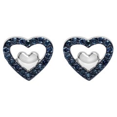 .925 A. Silver 1/6 Cttw Blue Diamond Open Double Heart Stud Earrings (orecchini a cuore aperto)