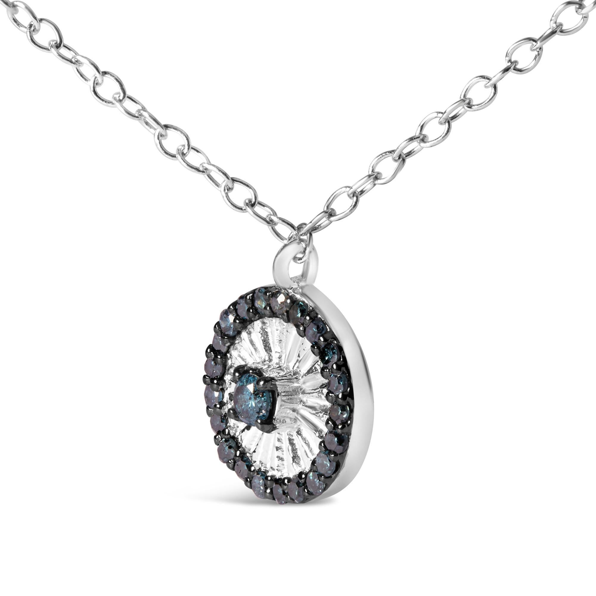 Moderno Collana con ciondolo a forma di ruota e raggi in argento 925 con 1/6 ctw di diamante blu