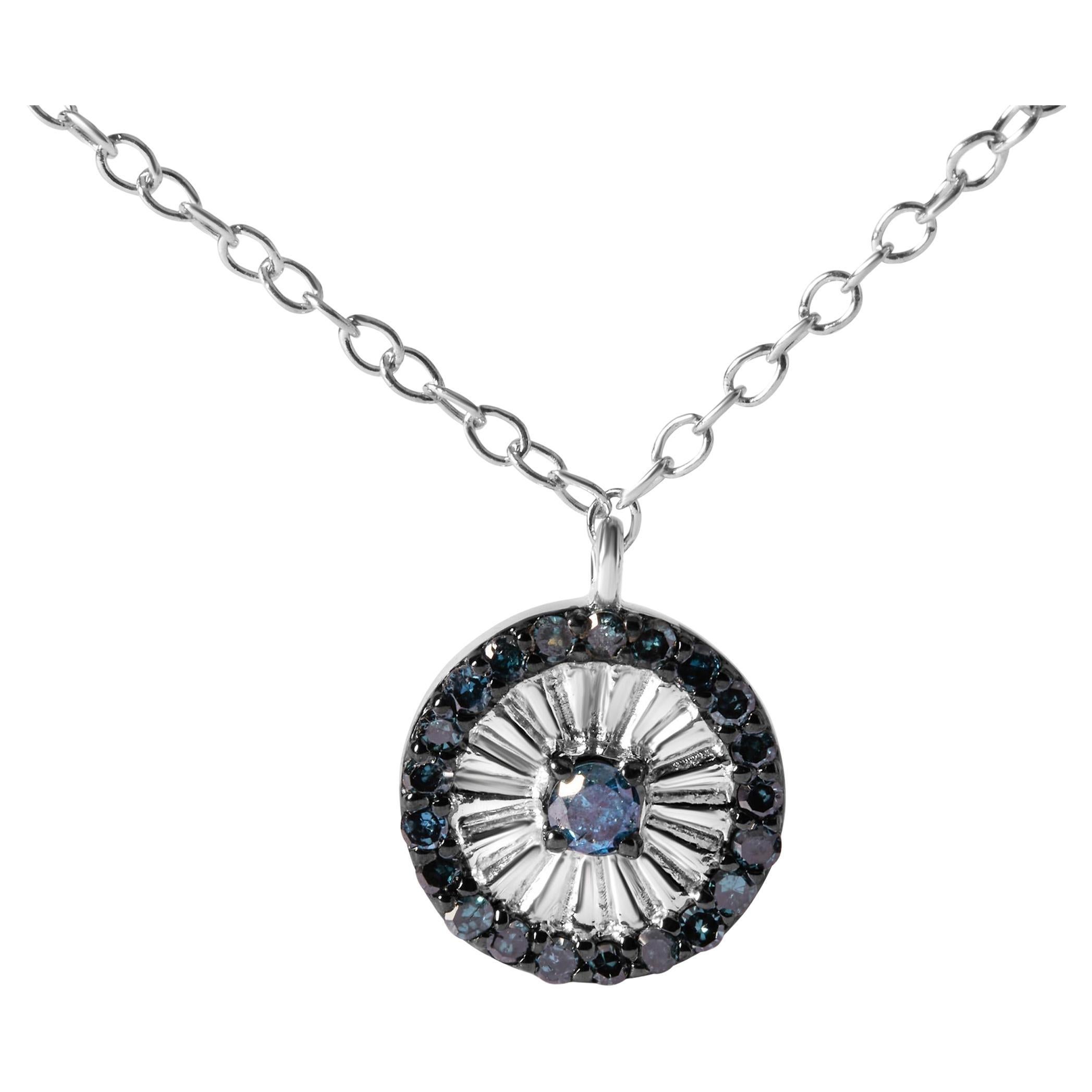 .925 Sterling Silver 1/6 Cttw Blue Diamond Wheel and Spoke Pendant Necklace (Collier roue et rayons)