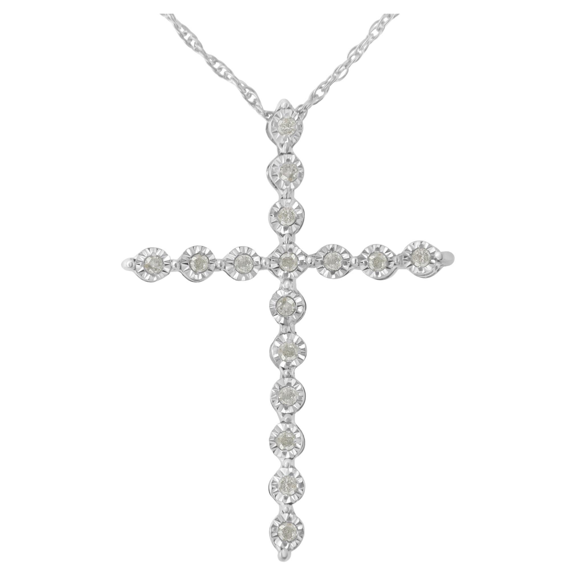 .925 Sterling Silver 1/6 Cttw Diamond Miracle-Set Cross Pendant Necklace